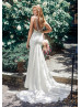 Ivory Satin Hanging Pearls Chic Wedding Dress